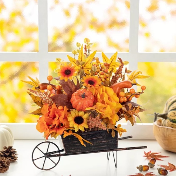 Glitzhome 12 in. H Fall Floral Cart Centerpiece - Picture 3 of 4